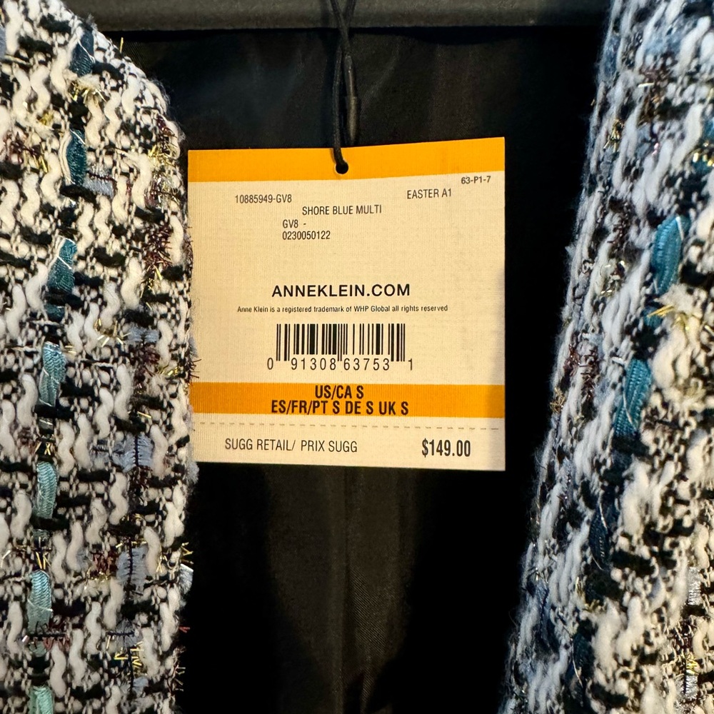 Anne Klein Gold & Blue Tweed Blazer - Picture 2 of 4